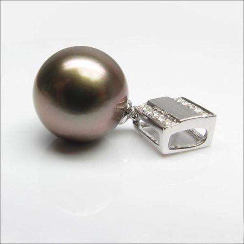 Unique 10.3mm Black Tahitian Pearls Solid 14K White Gold VS - SI Diamonds pendant - Lord of Gem Rings