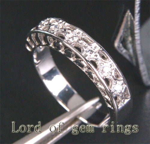 Unique .15ct Diamond Wedding Band in 14K White Gold - Lord of Gem Rings