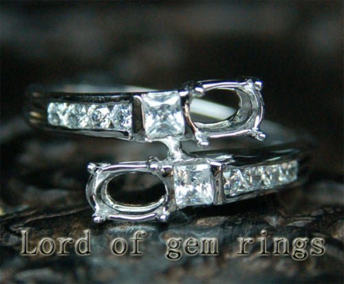 Unique 3x5mm Oval Cut Engagement Semi Mount Ring 14K White Gold Channel Diamonds