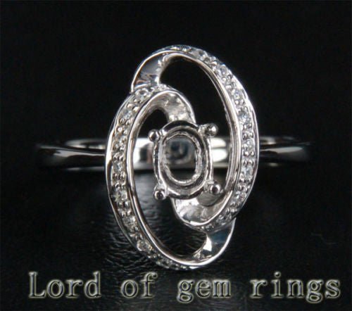 Unique 4x6mm Oval Cut  Engagement Semi Mount Ring in 14K White Gold Diamonds 3.02g!