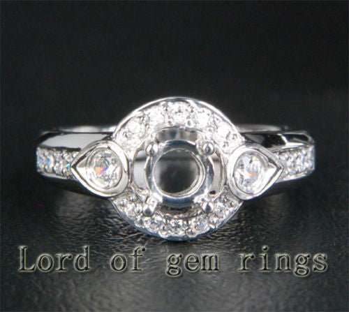 Unique 5mm Round Cut 14K White Gold .40ct SI Diamonds Semi Mount Engagement Ring - Lord of Gem Rings