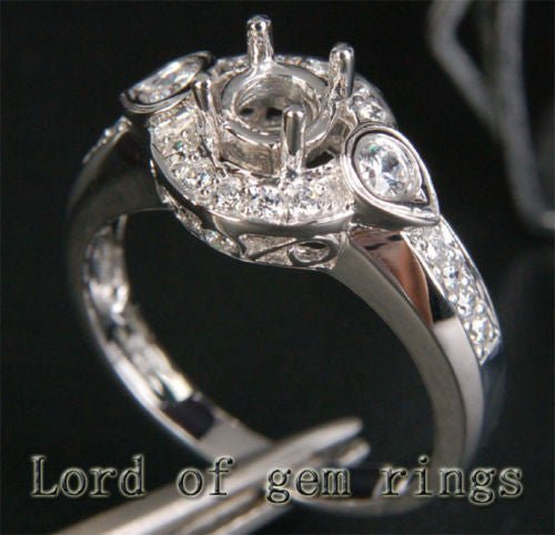 Unique 5mm Round Cut 14K White Gold .40ct SI Diamonds Semi Mount Engagement Ring - Lord of Gem Rings