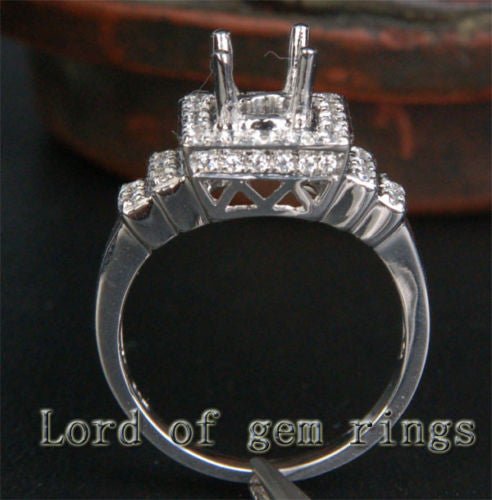 Unique 5mm Round Cut 14K White Gold Pave .31CT Diamonds Engagement Ring Setting - Lord of Gem Rings