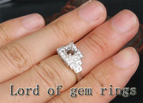 Unique 5mm Round Cut 14K White Gold Pave .31CT Diamonds Engagement Ring Setting - Lord of Gem Rings