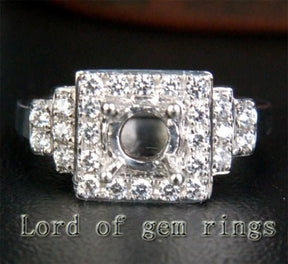 Unique 5mm Round Cut 14K White Gold Pave .31CT Diamonds Engagement Ring Setting - Lord of Gem Rings