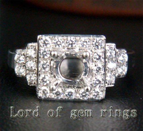 Unique 5mm Round Cut 14K White Gold Pave .31CT Diamonds Engagement Ring Setting - Lord of Gem Rings