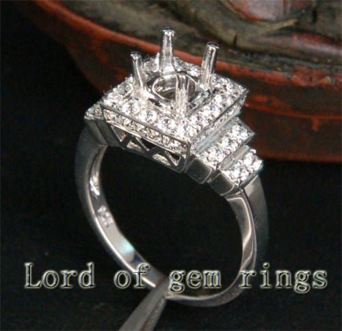 Unique 5mm Round Cut 14K White Gold Pave .31CT Diamonds Engagement Ring Setting - Lord of Gem Rings