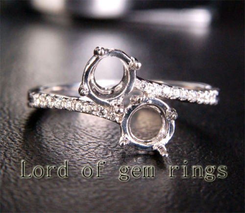 Unique 5mm Round Cut 14K White Gold Pave Diamonds Engagement Semi Mount Ring 6#