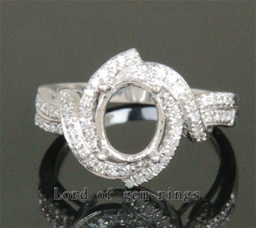 Unique 7x9mm Oval Engagement Semi Mount Ring in 14K White Gold .41CT Diamonds