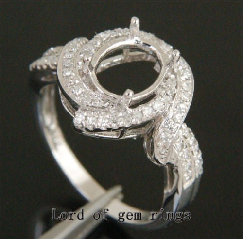 Unique 7x9mm Oval Engagement Semi Mount Ring in 14K White Gold .41CT Diamonds - Lord of Gem Rings