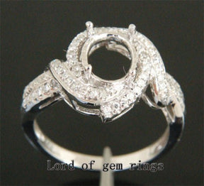 Unique 7x9mm Oval Engagement Semi Mount Ring in 14K White Gold .41CT Diamonds - Lord of Gem Rings