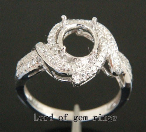 Unique 7x9mm Oval Engagement Semi Mount Ring in 14K White Gold .41CT Diamonds - Lord of Gem Rings
