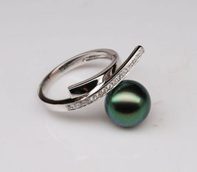 Unique Design 10mm Black Tahitian Pearl Solid 14K White Gold .25ct Diamonds Ring - Lord of Gem Rings