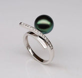 Unique Design 10mm Black Tahitian Pearl Solid 14K White Gold .25ct Diamonds Ring - Lord of Gem Rings