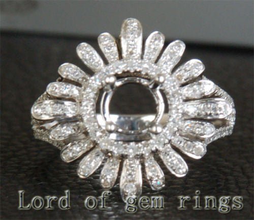 Unique Flower 6mm Round Cut 14K White Gold .68CT Diamond Engagement Semi Mount Setting
