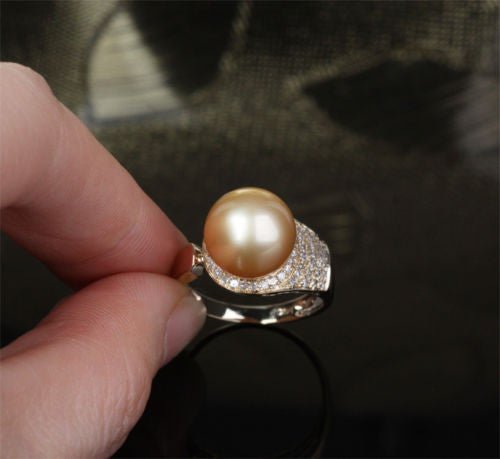 Unique Pave 10.8mm South Sea Pearl .35ct Diamond Ring - Lord of Gem Rings