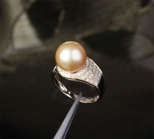 Unique Pave 10.8mm South Sea Pearl .35ct Diamond Ring - Lord of Gem Rings