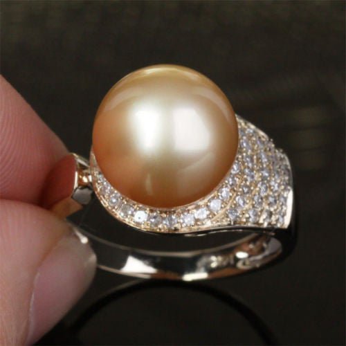 Unique Pave 10.8mm South Sea Pearl .35ct Diamond Ring