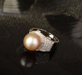 Unique Pave 10.8mm South Sea Pearl .35ct Diamond Ring - Lord of Gem Rings