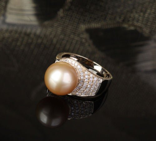 Unique Pave 10.8mm South Sea Pearl .35ct Diamond Ring - Lord of Gem Rings