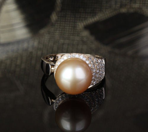 Unique Pave 10.8mm South Sea Pearl .35ct Diamond Ring - Lord of Gem Rings