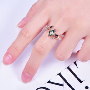 Unique Rhombus Cut Natural Moss Agate Marquise Blue Sandstone Engagement Ring - Lord of Gem Rings