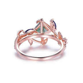 Unique Rhombus Cut Natural Moss Agate Marquise Blue Sandstone Engagement Ring - Lord of Gem Rings