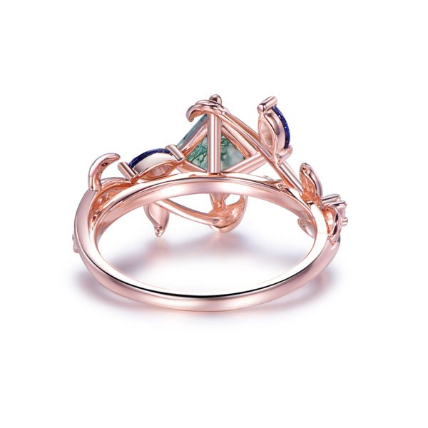 Unique Rhombus Cut Natural Moss Agate Marquise Blue Sandstone Engagement Ring - Lord of Gem Rings