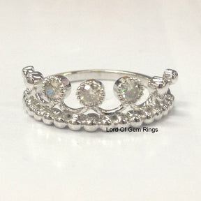 Unique Royal Crown Moissanite Ring 14K White Gold - Lord of Gem Rings