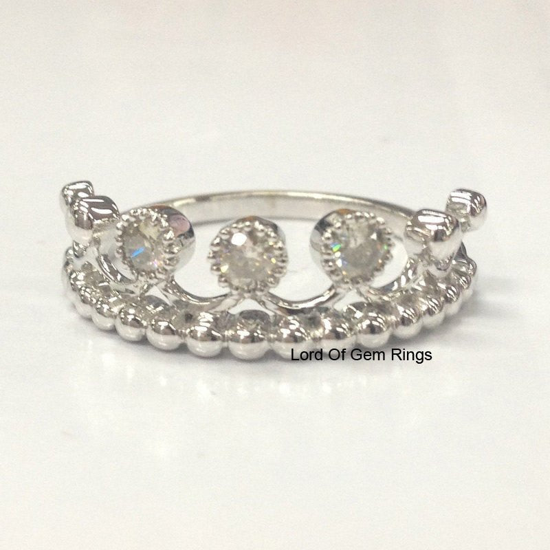 Unique Royal Crown Moissanite Ring 14K White Gold - Lord of Gem Rings