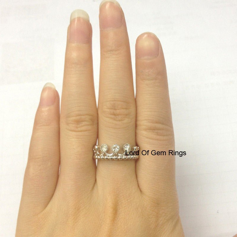 Unique Royal Crown Moissanite Ring 14K White Gold - Lord of Gem Rings