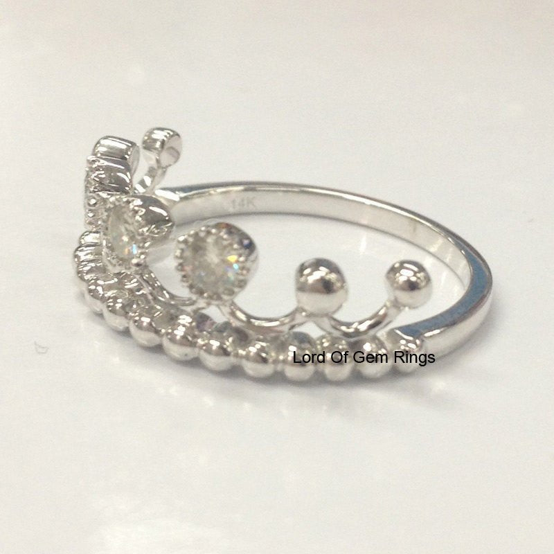 Unique Royal Crown Moissanite Ring 14K White Gold - Lord of Gem Rings