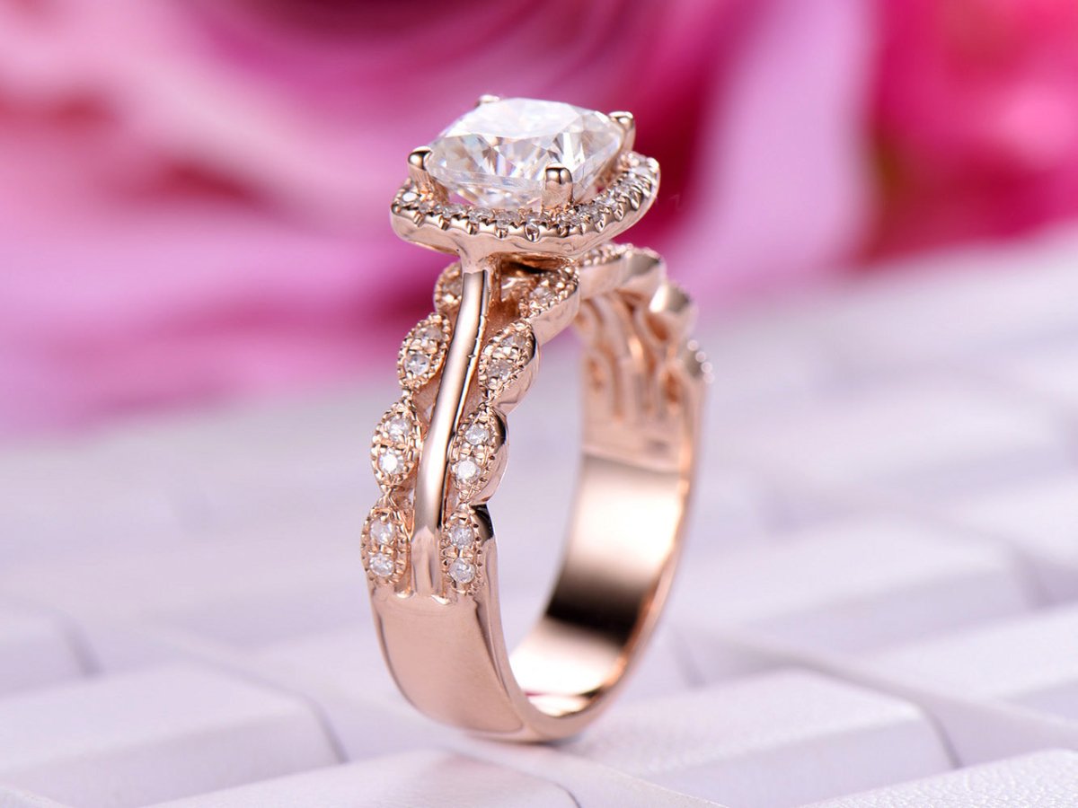 United-as-One Cushion Moissanite Engagement Ring Set - Lord of Gem Rings