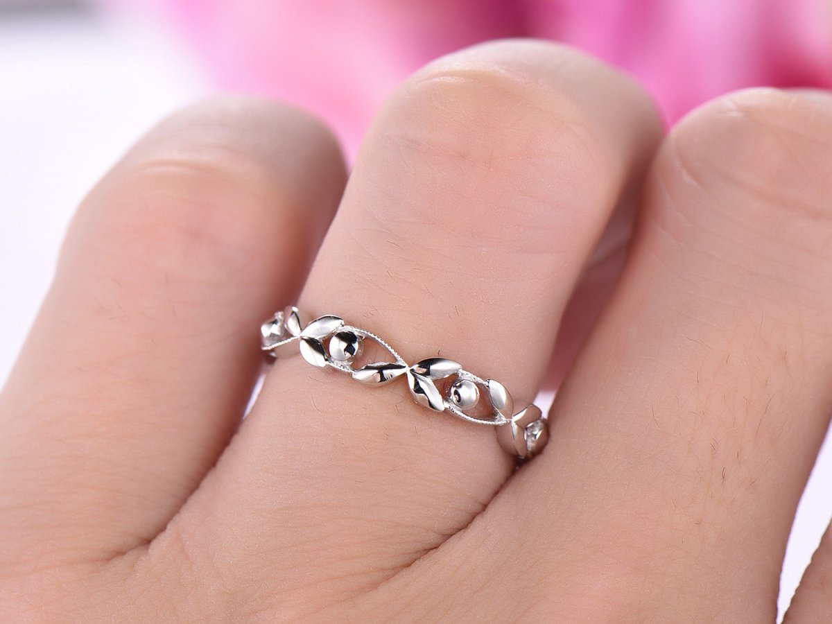 Vine and Leaf Eternity Wedding Band Plain Gold Ring - Lord of Gem Rings