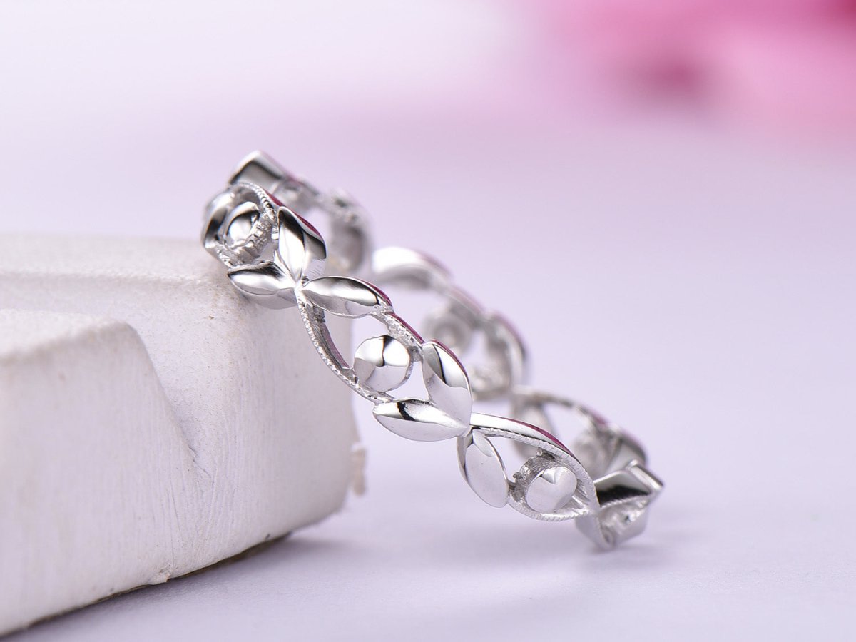 Vine and Leaf Eternity Wedding Band Plain Gold Ring - Lord of Gem Rings