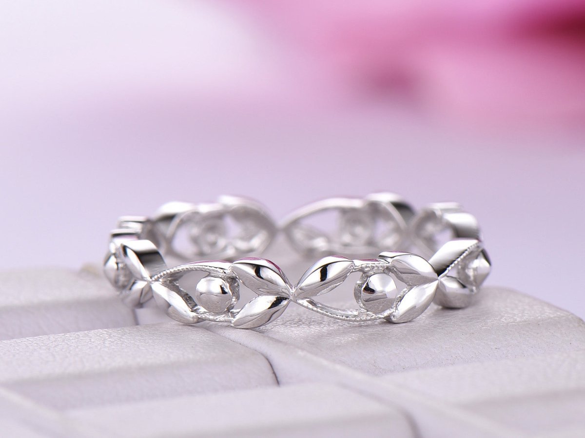 Vine and Leaf Eternity Wedding Band Plain Gold Ring - Lord of Gem Rings