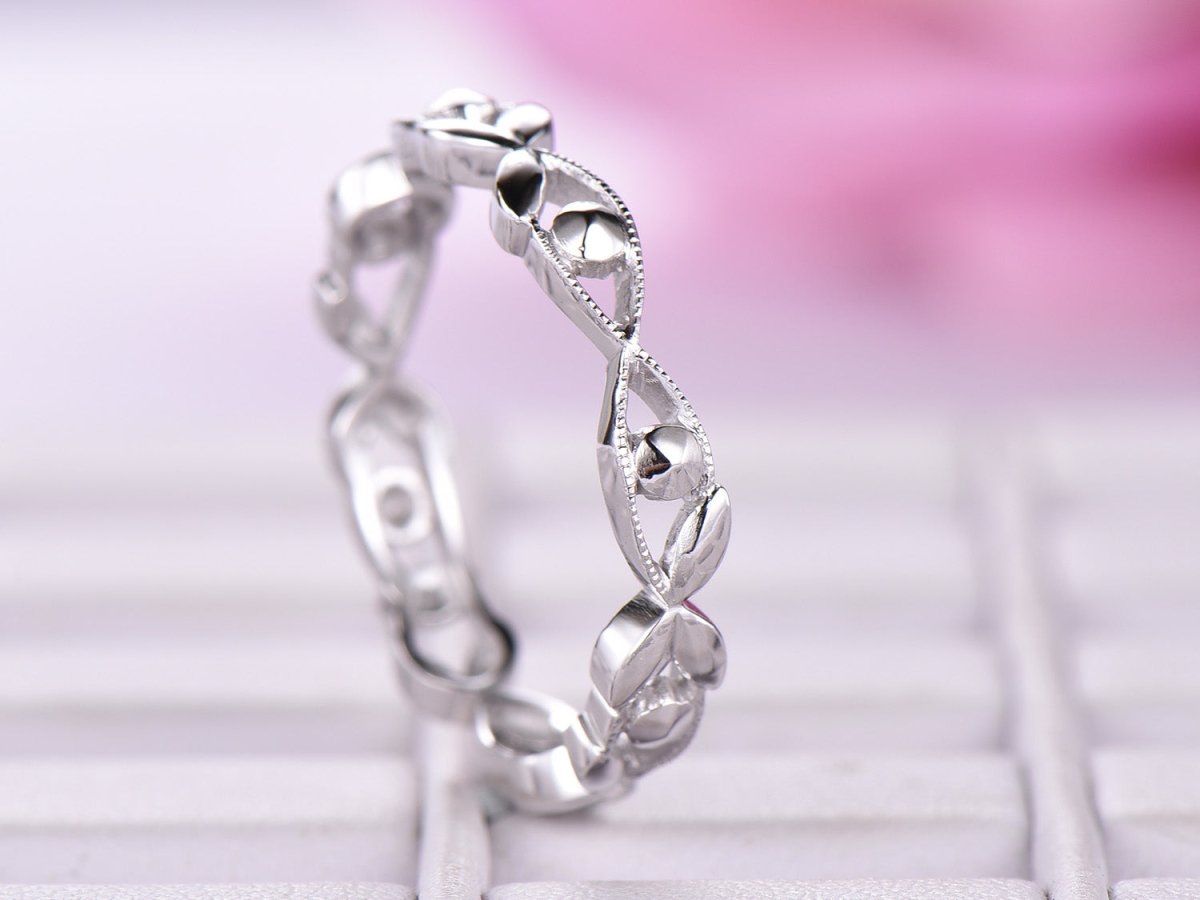 Vine and Leaf Eternity Wedding Band Plain Gold Ring - Lord of Gem Rings