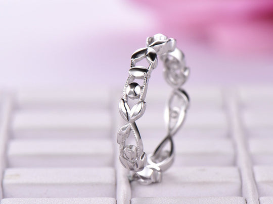 Vine and Leaf Eternity Wedding Band Plain Gold Ring