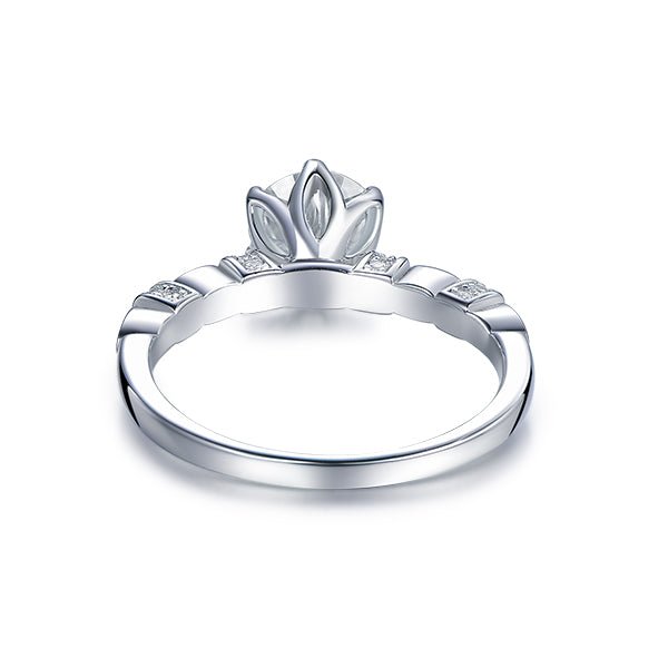 Vintage 1ct Round Moissanite Engagement Ring Art Deco Band 14K White Gold - Lord of Gem Rings