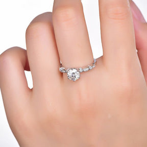 Vintage 1ct Round Moissanite Engagement Ring Art Deco Band 14K White Gold - Lord of Gem Rings