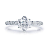Vintage 1ct Round Moissanite Engagement Ring Art Deco Band 14K White Gold - Lord of Gem Rings