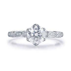 Vintage 1ct Round Moissanite Engagement Ring Art Deco Band 14K White Gold - Lord of Gem Rings