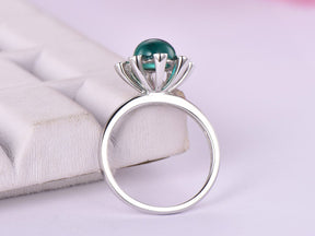 Vintage Bezel set Round Cabochon Emerald Ring Diamond Halo - Lord of Gem Rings