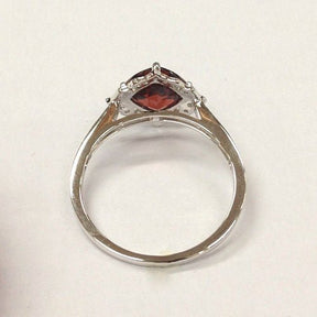 Vintage Cushion Red Garnet Floral Diamond Halo Engagement Ring - Lord of Gem Rings