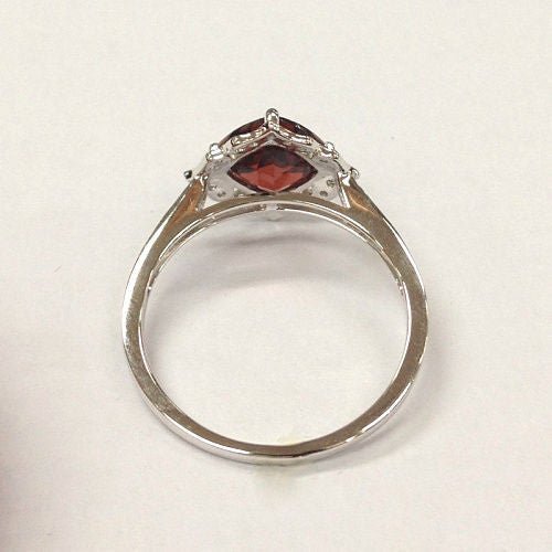 Vintage Cushion Red Garnet Floral Diamond Halo Engagement Ring - Lord of Gem Rings