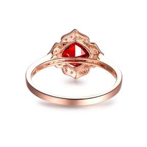 Vintage Cushion Red Garnet Floral Diamond Halo Engagement Ring - Lord of Gem Rings