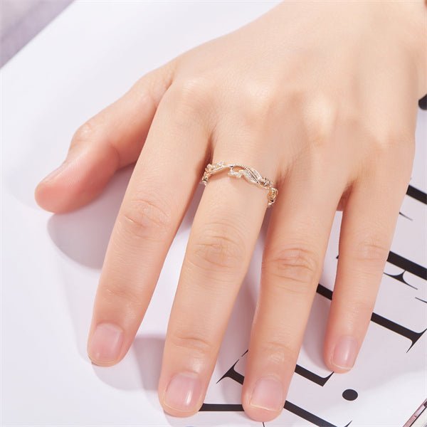 Vintage Diamond Eternity Leaf Wedding Band 14K Yellow Gold - Lord of Gem Rings