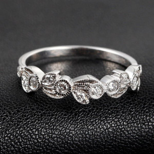 Vintage Diamond Floral Milgrain Wedding Ring