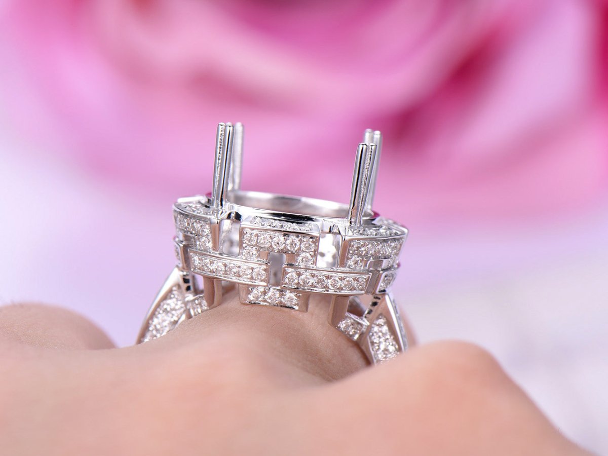 Vintage Diamond Oval Semi Mount Ring - Lord of Gem Rings
