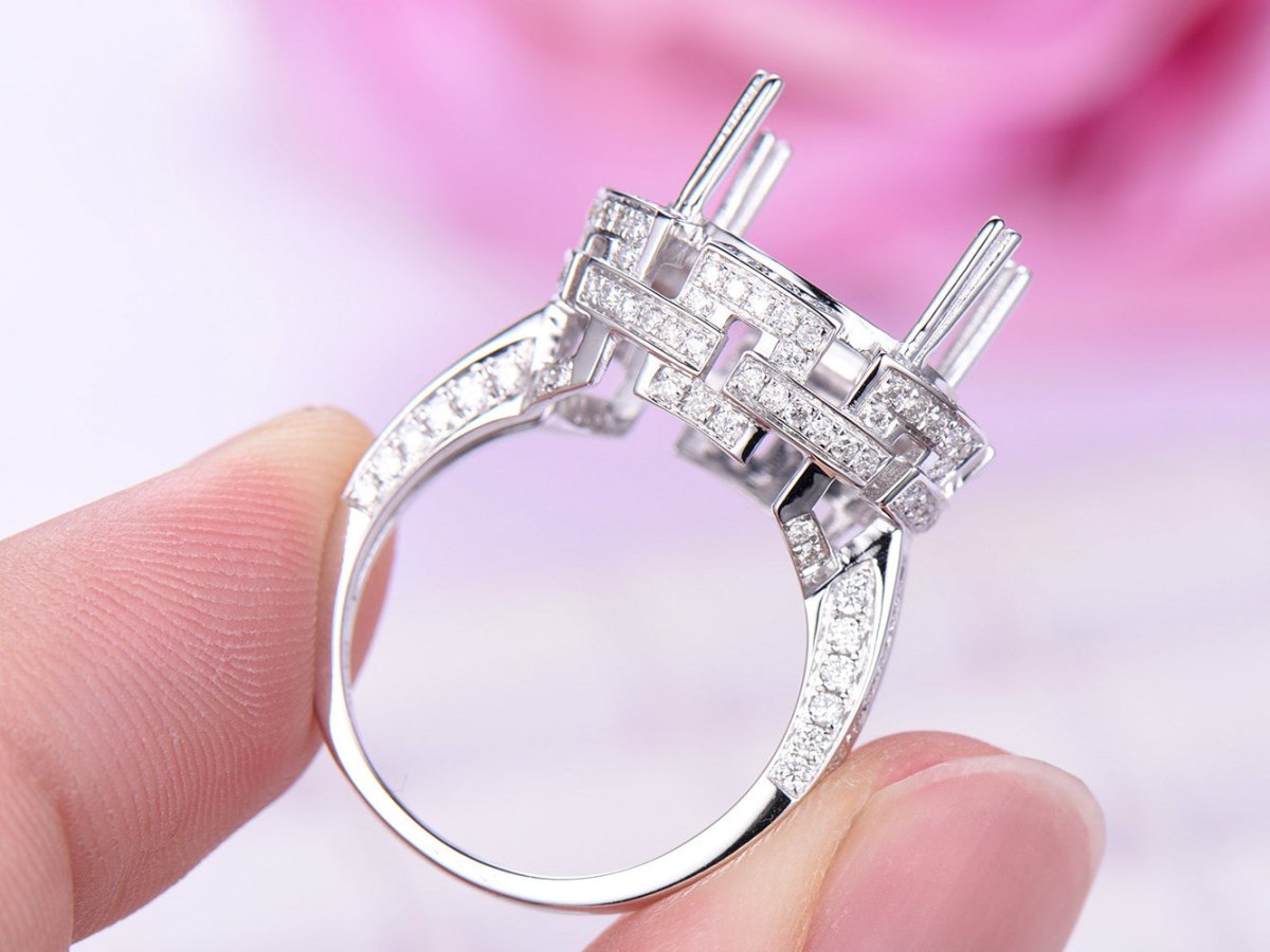 Vintage Diamond Oval Semi Mount Ring - Lord of Gem Rings